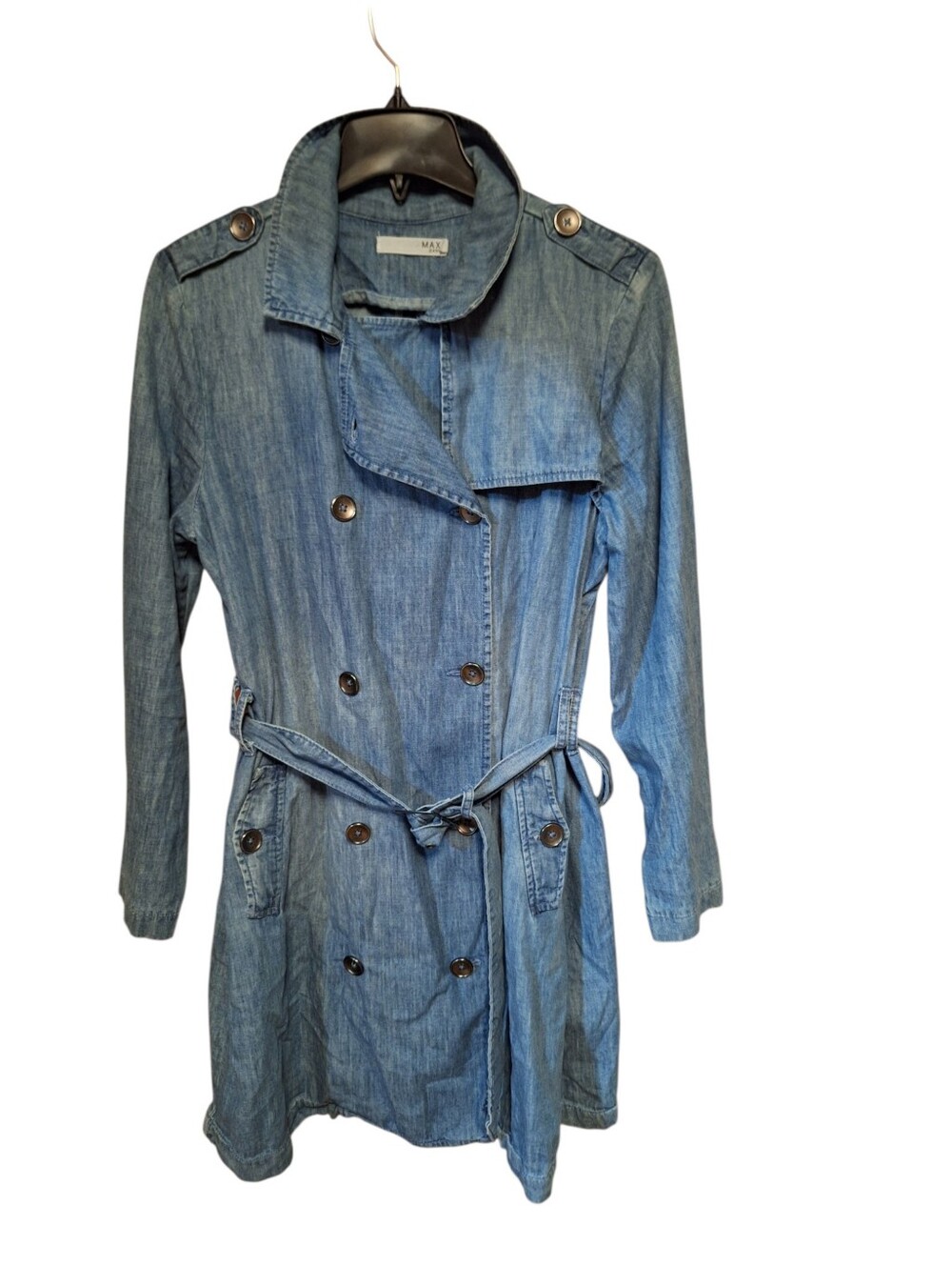 Vintage Max Jeans Denim Long Sleeved Double Breasted Belted Dress Ladies Medium